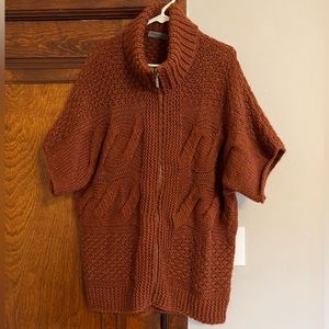 Elsamanda Anthro Chunky Knit Full Zip Sweater Red/Orange